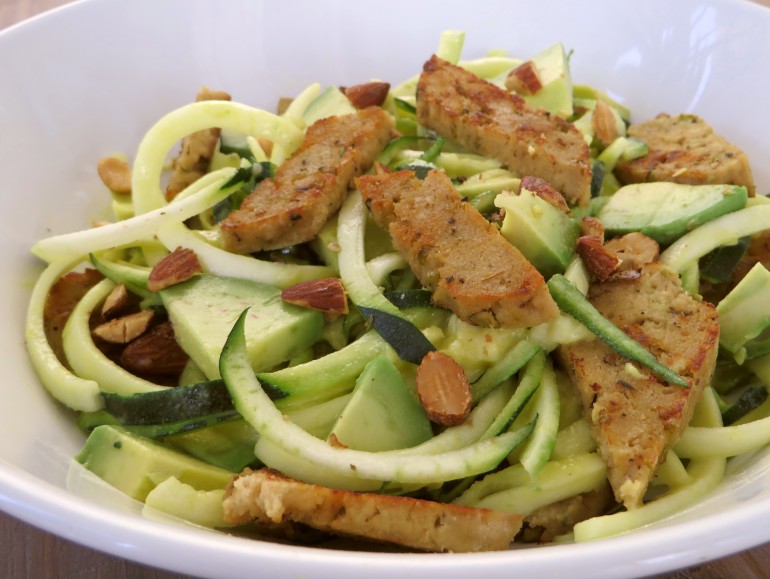 Seitan zucchini salad, low carb vegan